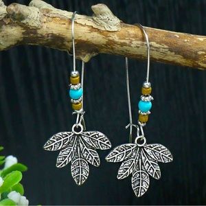 Silver Beaded Leaf Earrings